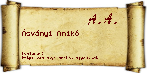 Ásványi Anikó névjegykártya